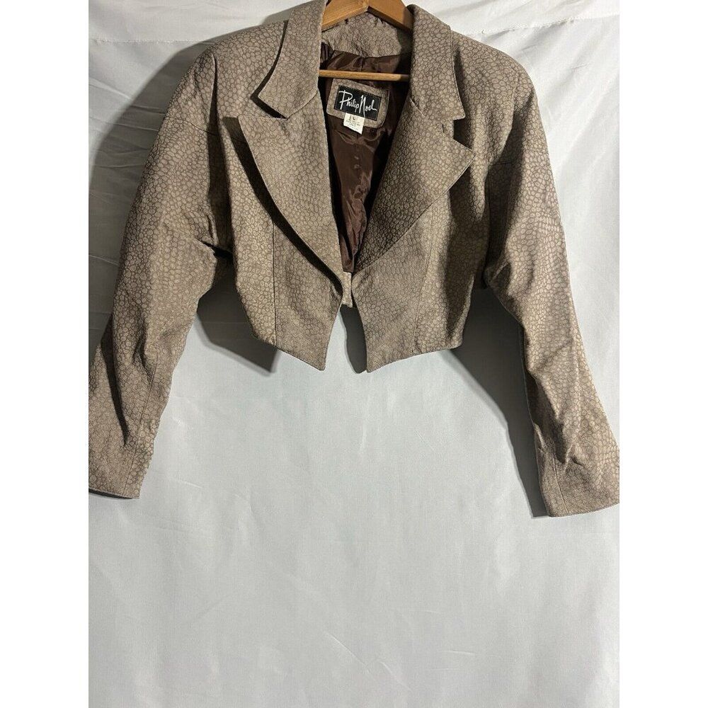 Vtg Philip Noel Jacket Woman's L Coat Leather Crop Animal Texture  P17
